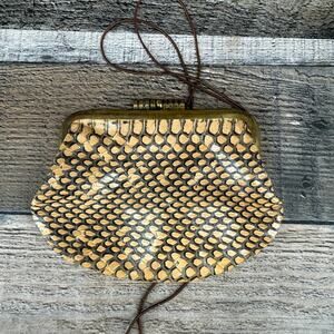 Vintage Snakeskin Style Coin Purse Clutch Bag Yellow Gold Tone